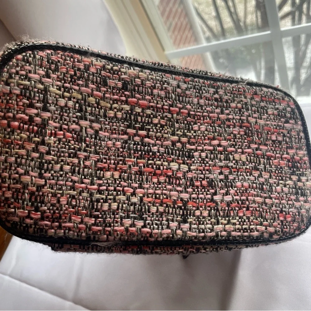 Celebrity Brand  Makeup Cosmetic Bag W Pouch Pink Black Tweed NWT